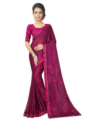Purple printed chiffon saree with blouse 1