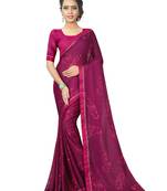 Purple printed chiffon saree with blouse