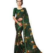 Green Printed Chiffon Saree With Blouse