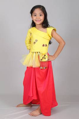 Yellow embroidered cotton silk kids-tops 1