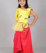 Yellow embroidered cotton silk kids-tops