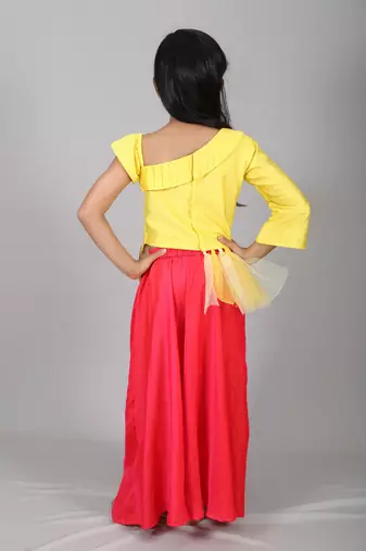 Yellow embroidered cotton silk kids-tops