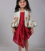 Maroon printed chanderi kids-tops