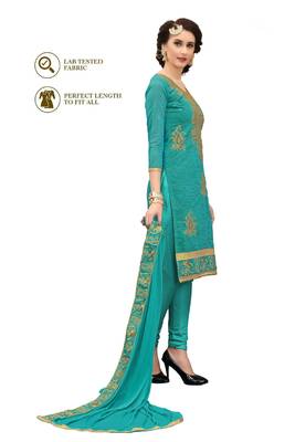 Turquoise embroidered Party Wear Hand Work chanderi salwar Suit Dupatta With Inner 3