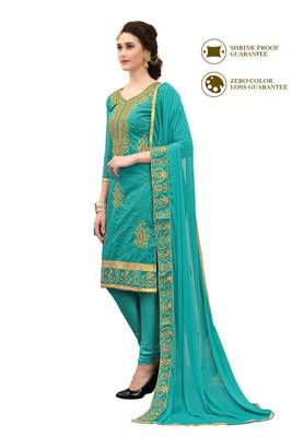 Turquoise embroidered Party Wear Hand Work chanderi salwar Suit Dupatta With Inner 4