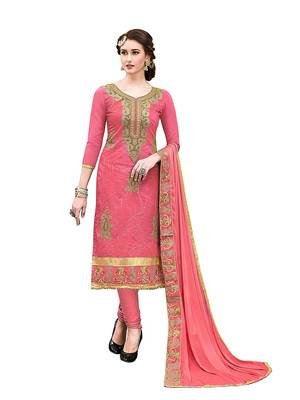 Peach embroidered Hand Work Party Wear chanderi salwar Suit Dupatta With Inner 1