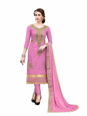 Pink embroidered Hand Work chanderi salwar with dupatta 1