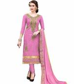 Pink embroidered Hand Work chanderi salwar with dupatta