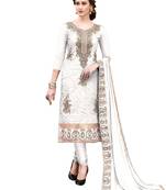 White embroidered Hand Work chanderi kameez  Suit Dupatta With Inner