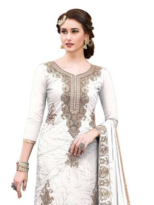 White embroidered Hand Work chanderi kameez  Suit Dupatta With Inner 3