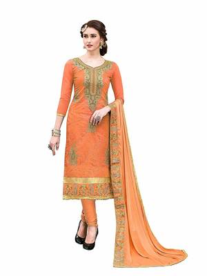 Orange Designer Wear embroidery Hand Work dress material chanderi salwar Suit Dupatta With Inner 1