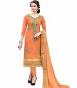 Orange Designer Wear embroidery Hand Work dress material chanderi salwar Suit Dupatta With Inner