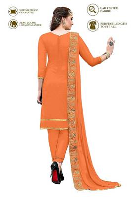 Orange Designer Wear embroidery Hand Work dress material chanderi salwar Suit Dupatta With Inner 2