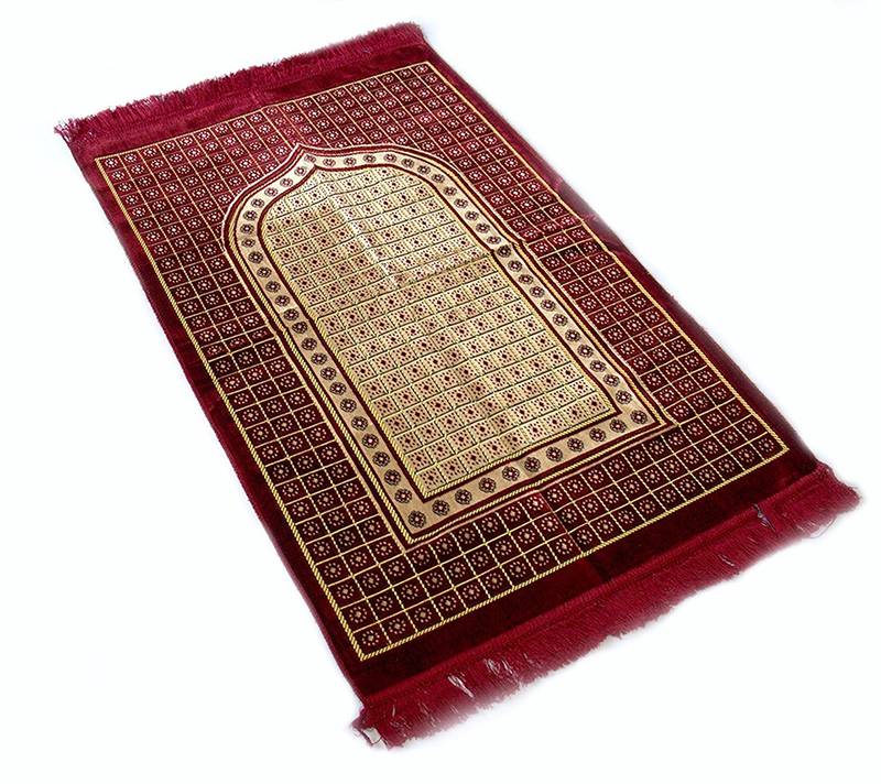 Islamic Muslim Janamaz Musallah Prayer Mat Rug Premium Red Gate