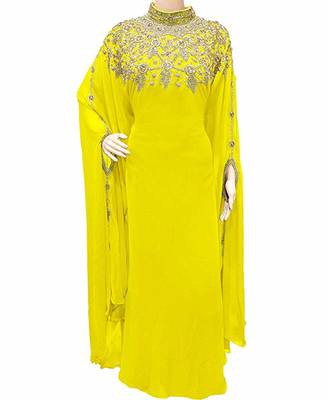 Yellow Georgette Embroidered Stone Work Islamic Kaftan 1