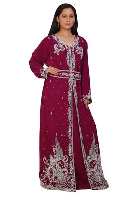 Magenta Georgette Embroidered Stone Work Islamic Kaftan 1