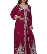 Magenta Georgette Embroidered Stone Work Islamic Kaftan