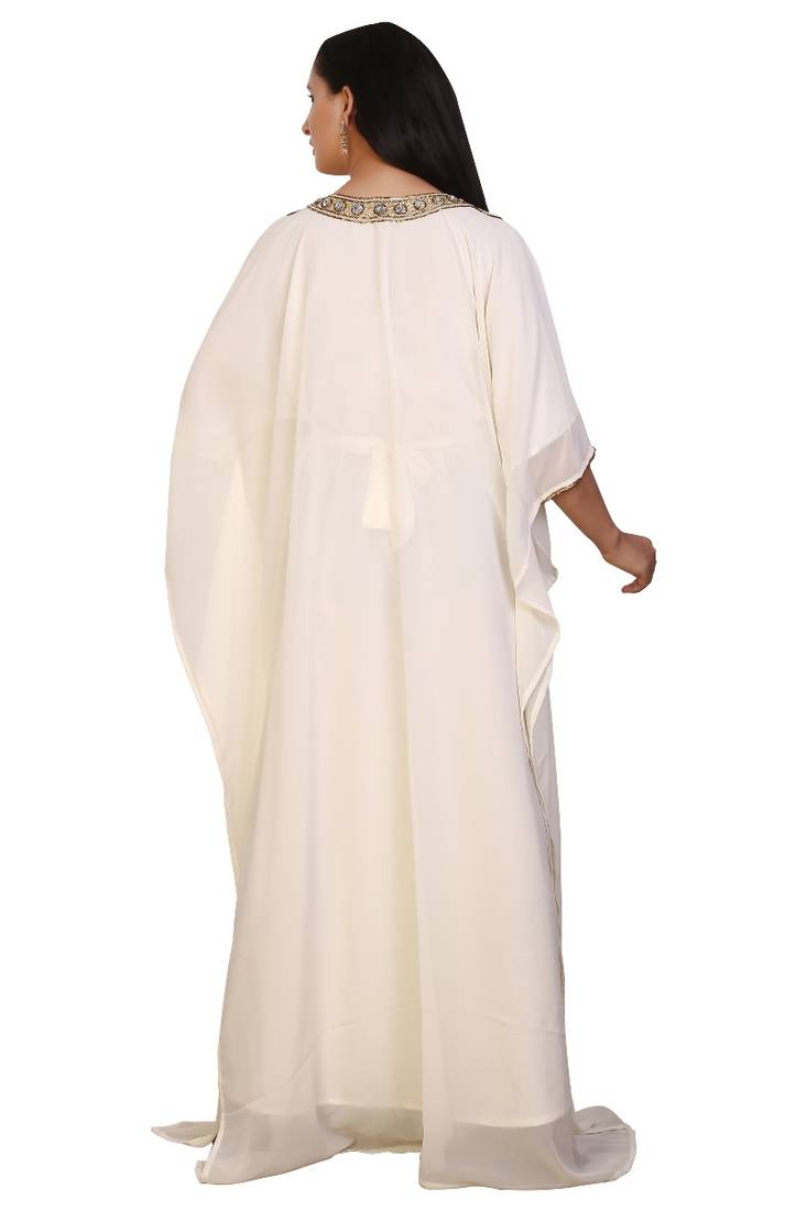 Cream Georgette Embroidered Stone Work Islamic Kaftan