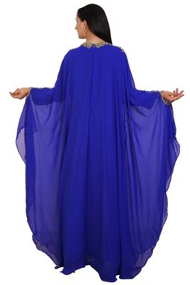 Royal Blue Georgette Embroidered Stone Work Islamic Kaftan 2
