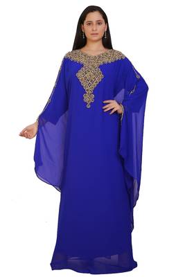 Royal Blue Georgette Embroidered Stone Work Islamic Kaftan 1