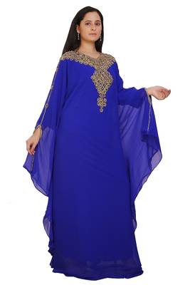 Royal Blue Georgette Embroidered Stone Work Islamic Kaftan 3