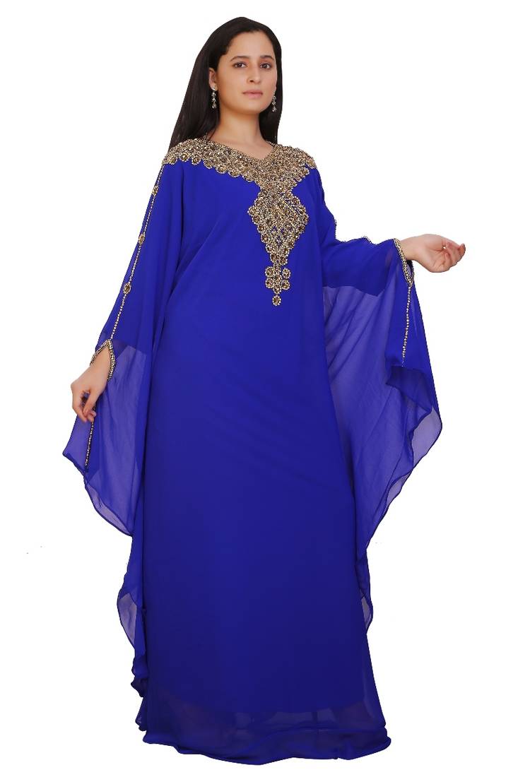 Royal Blue Georgette Embroidered Stone Work Islamic Kaftan