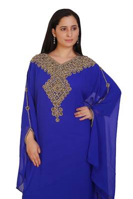Royal Blue Georgette Embroidered Stone Work Islamic Kaftan 4