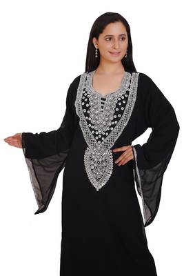Black Georgette Embroidered Stone Work Islamic Kaftan 2