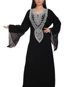 Black Georgette Embroidered Stone Work Islamic Kaftan