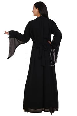 Black Georgette Embroidered Stone Work Islamic Kaftan 4