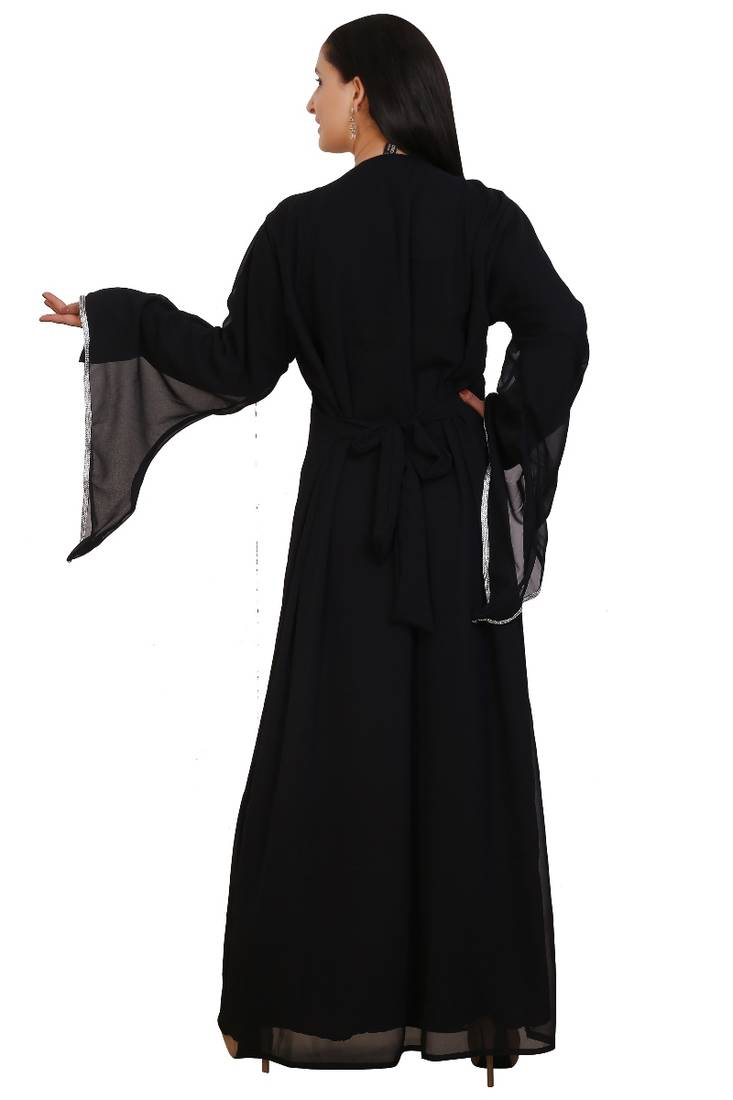 Black Georgette Embroidered Stone Work Islamic Kaftan