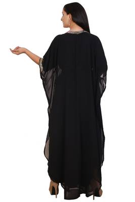 Black Georgette Embroidered Stone Work Islamic Kaftan 2