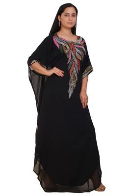 Black Georgette Embroidered Stone Work Islamic Kaftan 3
