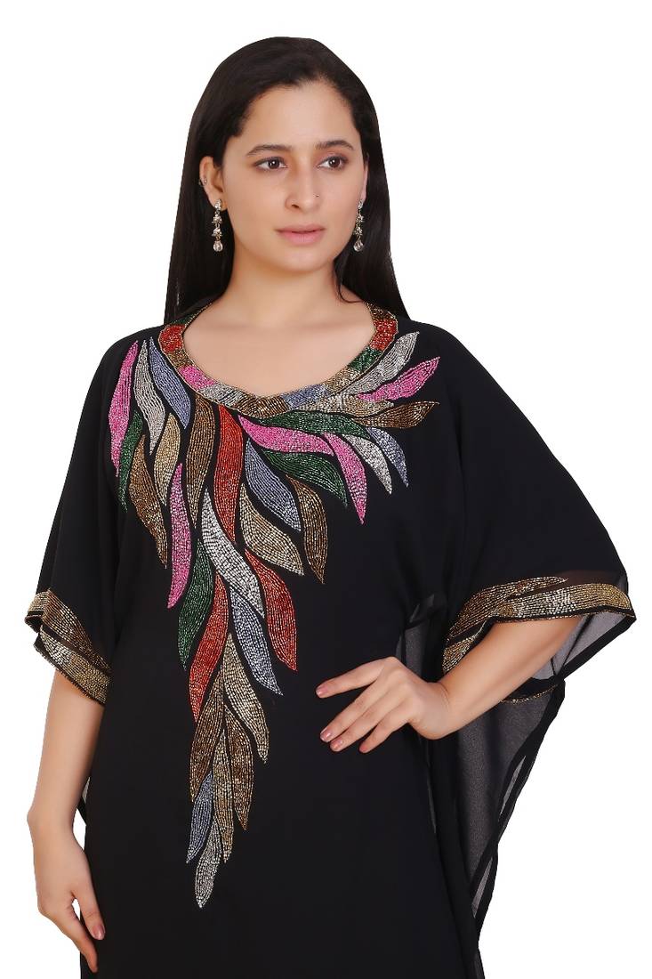 Black Georgette Embroidered Stone Work Islamic Kaftan
