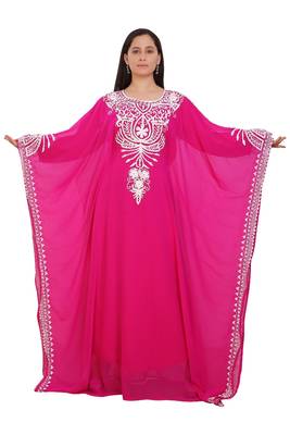 Pink Georgette Embroidered Stone Work Islamic Kaftan 1