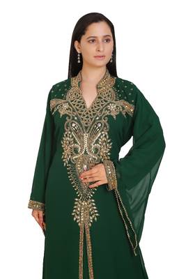 Green Georgette Embroidered Stone Work Islamic Kaftan 2