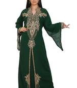 Green Georgette Embroidered Stone Work Islamic Kaftan