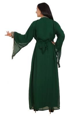 Green Georgette Embroidered Stone Work Islamic Kaftan 4
