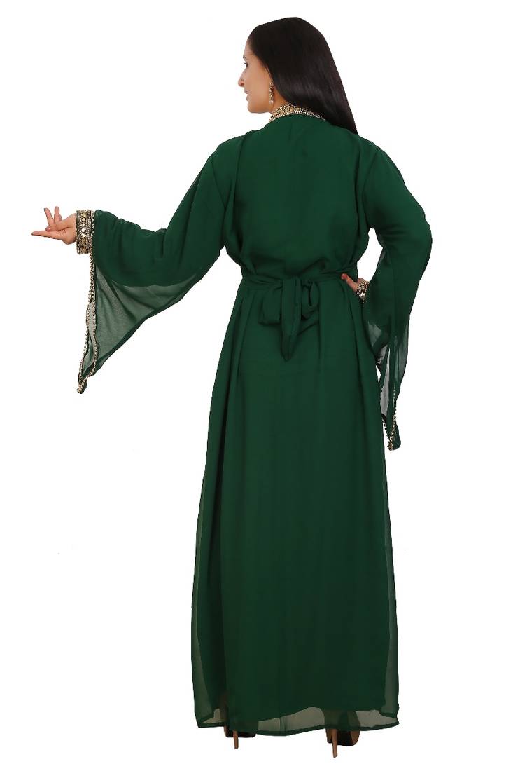 Green Georgette Embroidered Stone Work Islamic Kaftan