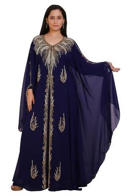 Navy Blue Georgette Embroidered Stone Work Islamic Kaftan 1