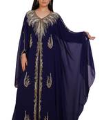 Navy Blue Georgette Embroidered Stone Work Islamic Kaftan