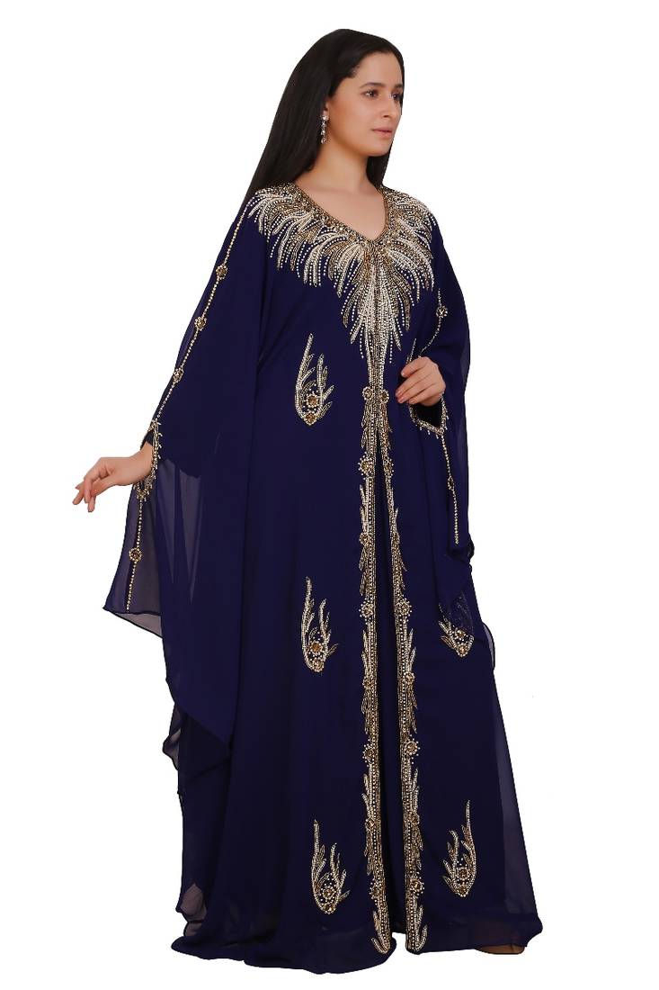 Navy Blue Georgette Embroidered Stone Work Islamic Kaftan