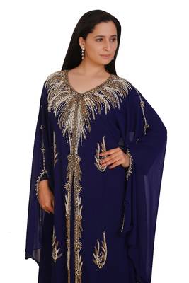 Navy Blue Georgette Embroidered Stone Work Islamic Kaftan 3