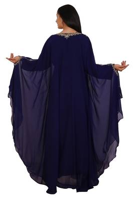 Navy Blue Georgette Embroidered Stone Work Islamic Kaftan 4