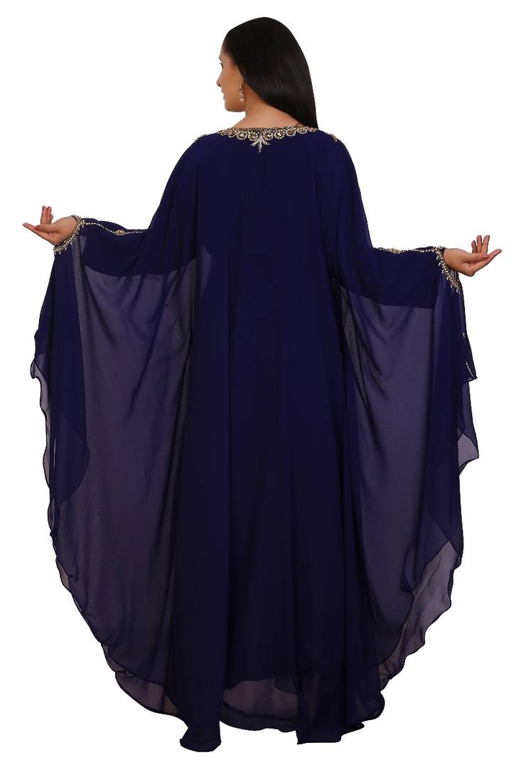 Navy Blue Georgette Embroidered Stone Work Islamic Kaftan
