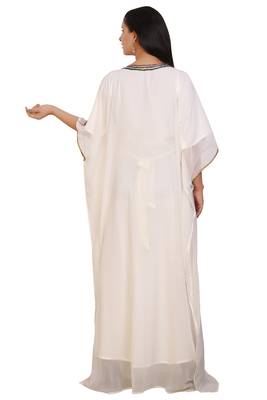 Cream Georgette Embroidered Stone Work Islamic Kaftan 2