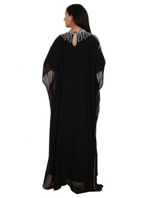 Black Georgette Embroidered Stone Work Islamic Kaftan 2