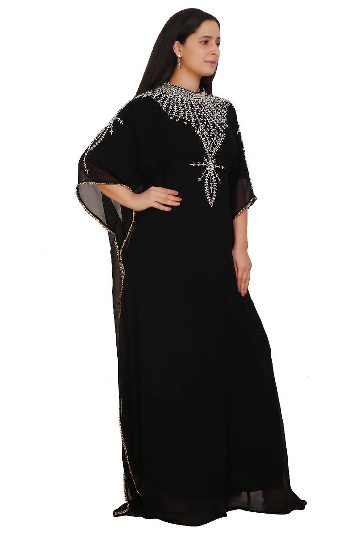 Black Georgette Embroidered Stone Work Islamic Kaftan