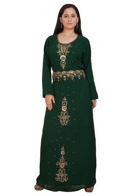 Green Georgette Embroidered Stone Work Islamic Kaftan 3