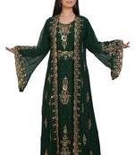 Green Georgette Embroidered Stone Work Islamic Kaftan